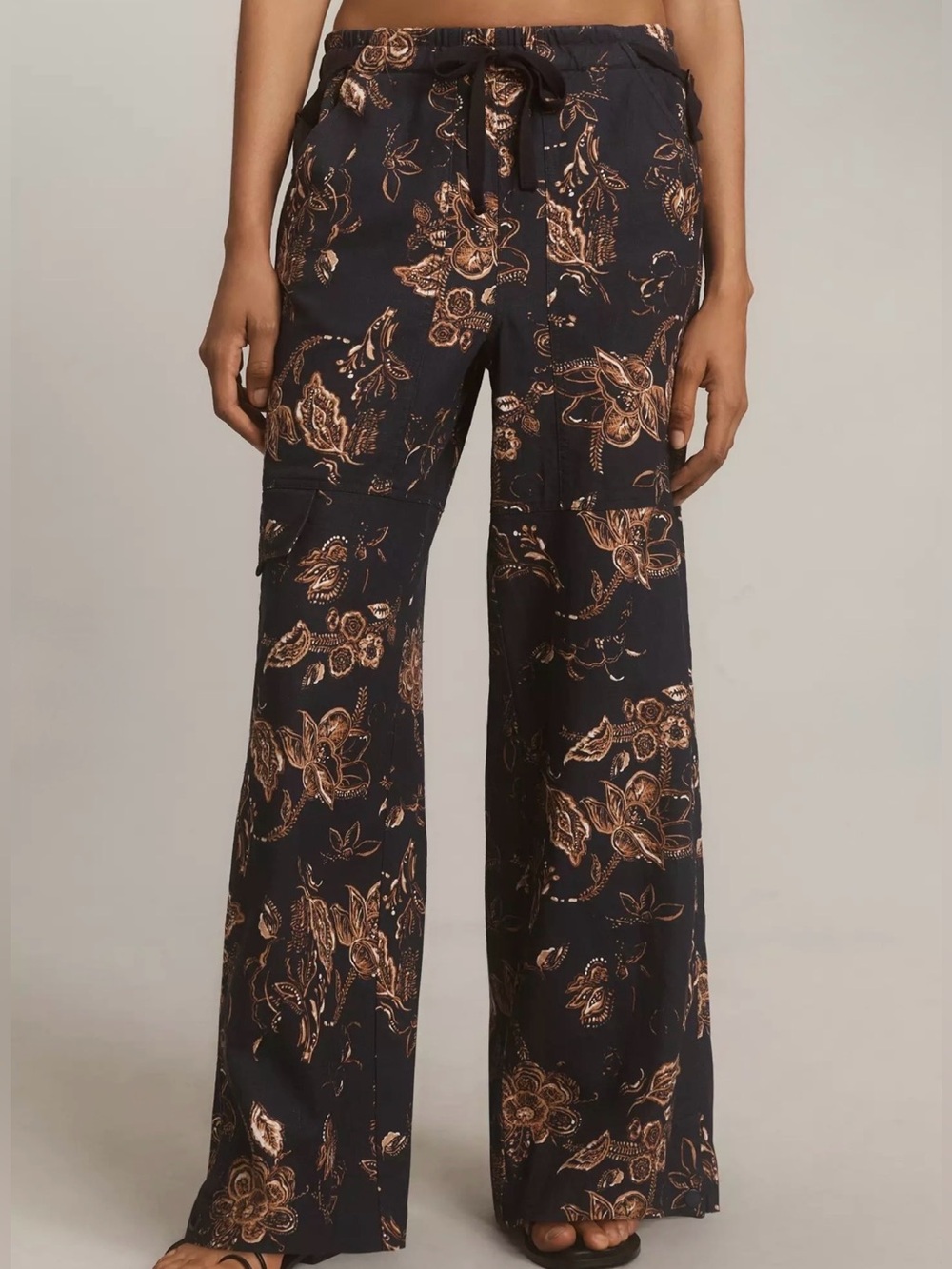 Pilcro Anthropologie Navy With Design Beach Cargo Linen Pants